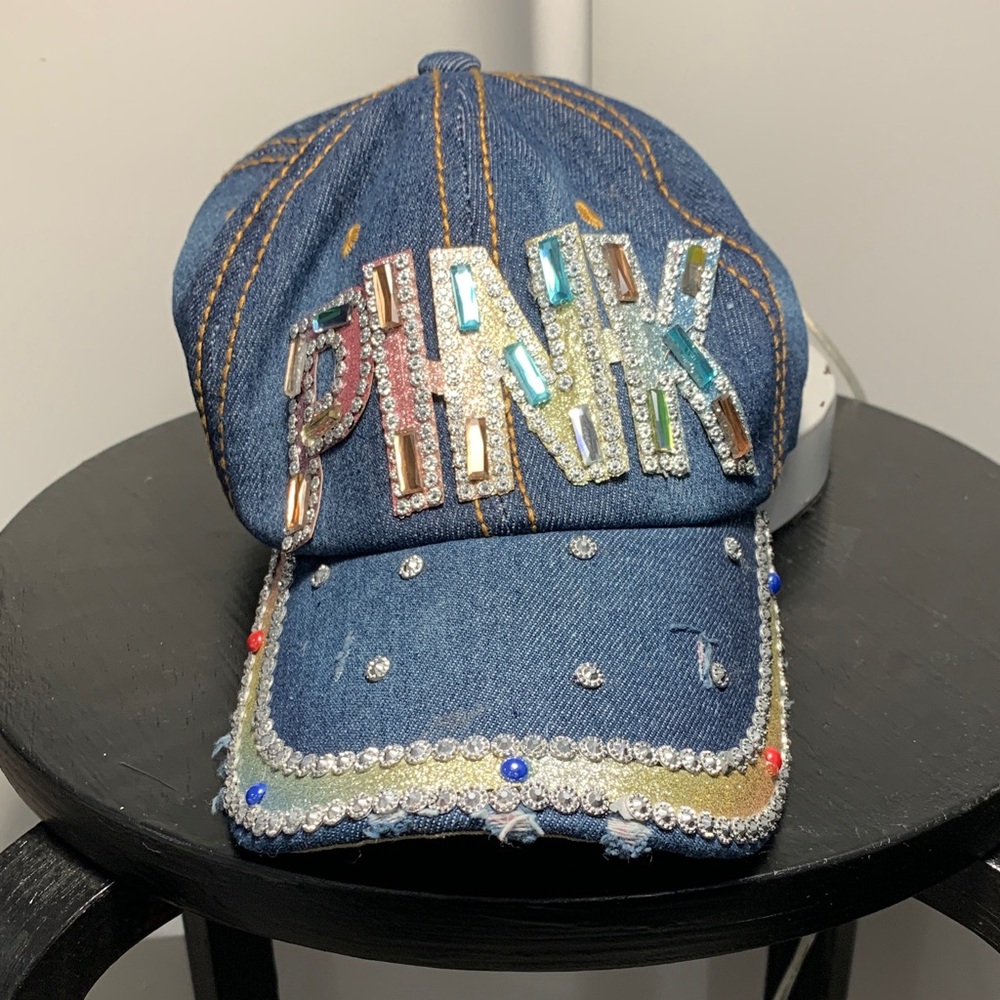SALE❤️❤️❤️”PINK” Denim Cap with Rhinestone Embellishments